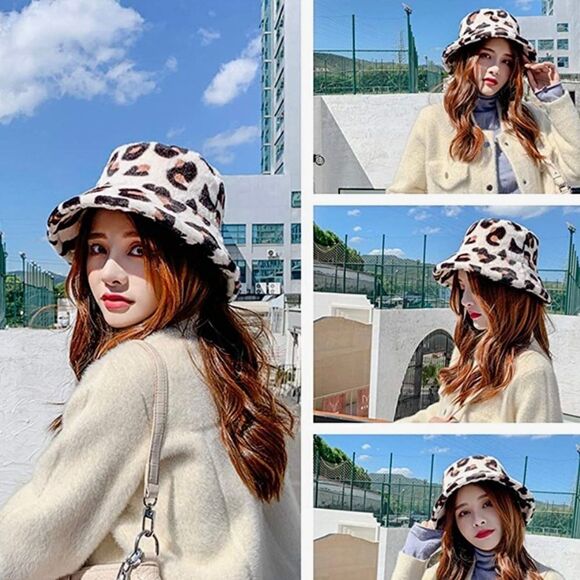 Bucket Hat Fuzzy Faux Fur Warm Bucket Hat Casual Cap Winter Plush Bucket Hat - Picture 1 of 9